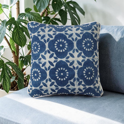 Ishu Dabu Indigo Block Printed Dhurrie Cushion Cover