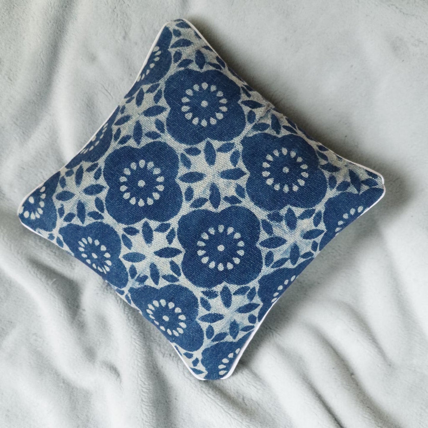 Ishu Dabu Indigo Block Printed Dhurrie Cushion Cover