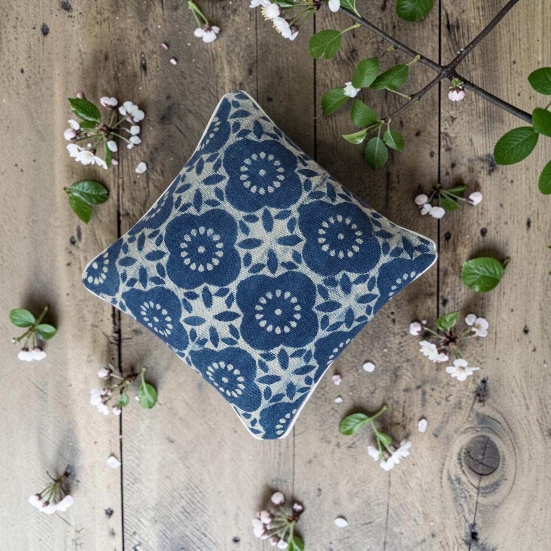 Ishu Dabu Indigo Block Printed Dhurrie Cushion Cover