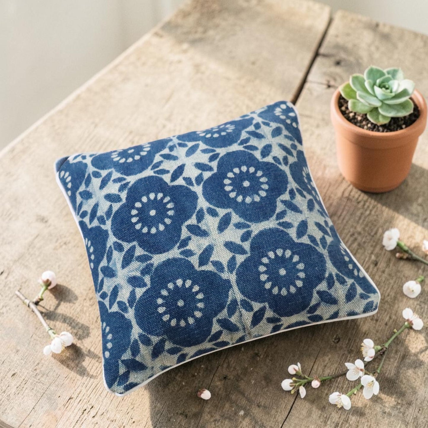 Ishu Dabu Indigo Block Printed Dhurrie Cushion Cover