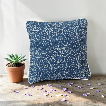 Citra Indigo Dabu Block Printed Dhurrie Cushion Cover