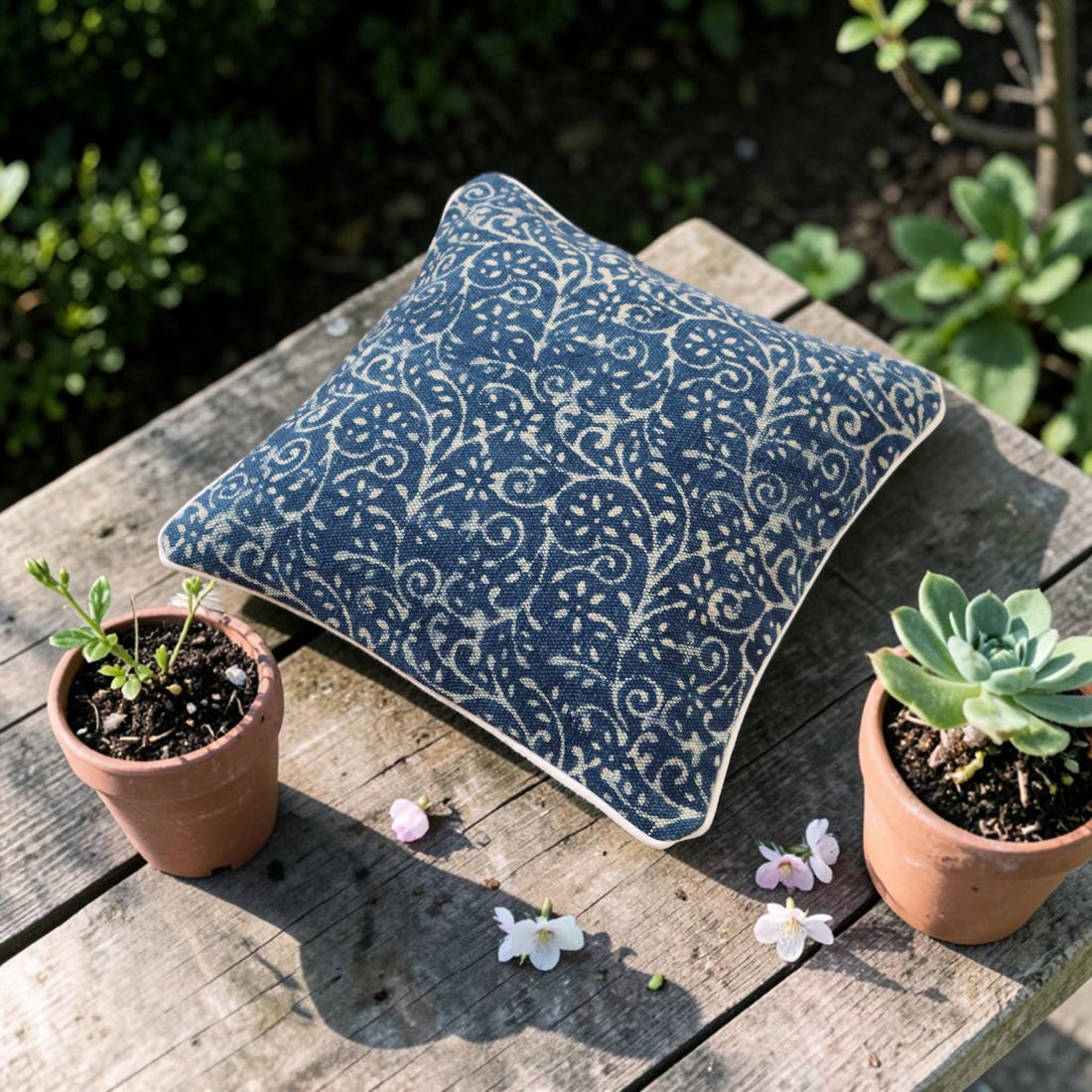 Citra Indigo Dabu Block Printed Dhurrie Cushion Cover
