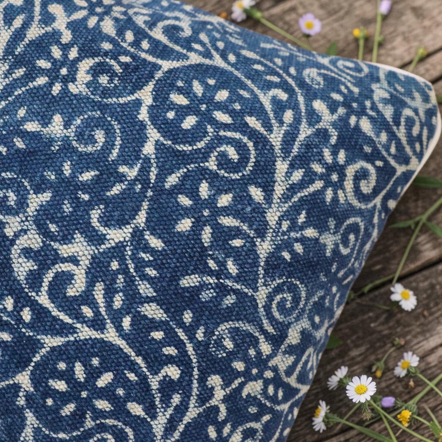 Citra Indigo Dabu Block Printed Dhurrie Cushion Cover