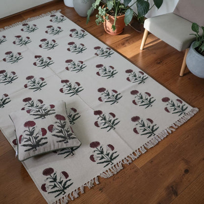 Mari-Gold block Printed Cotton Dhurrie