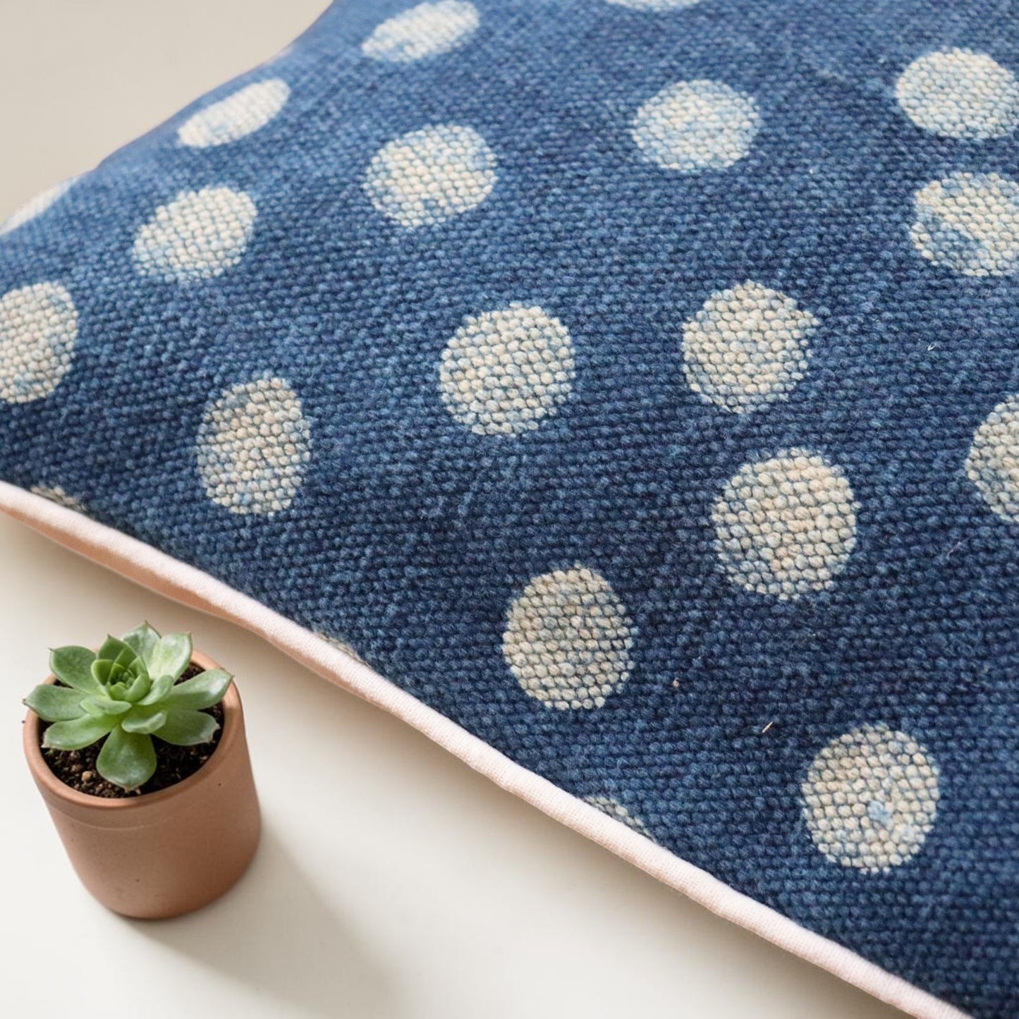 Polka Dot Indigo Dabu Block Printed Dhurrie Cushion Cover