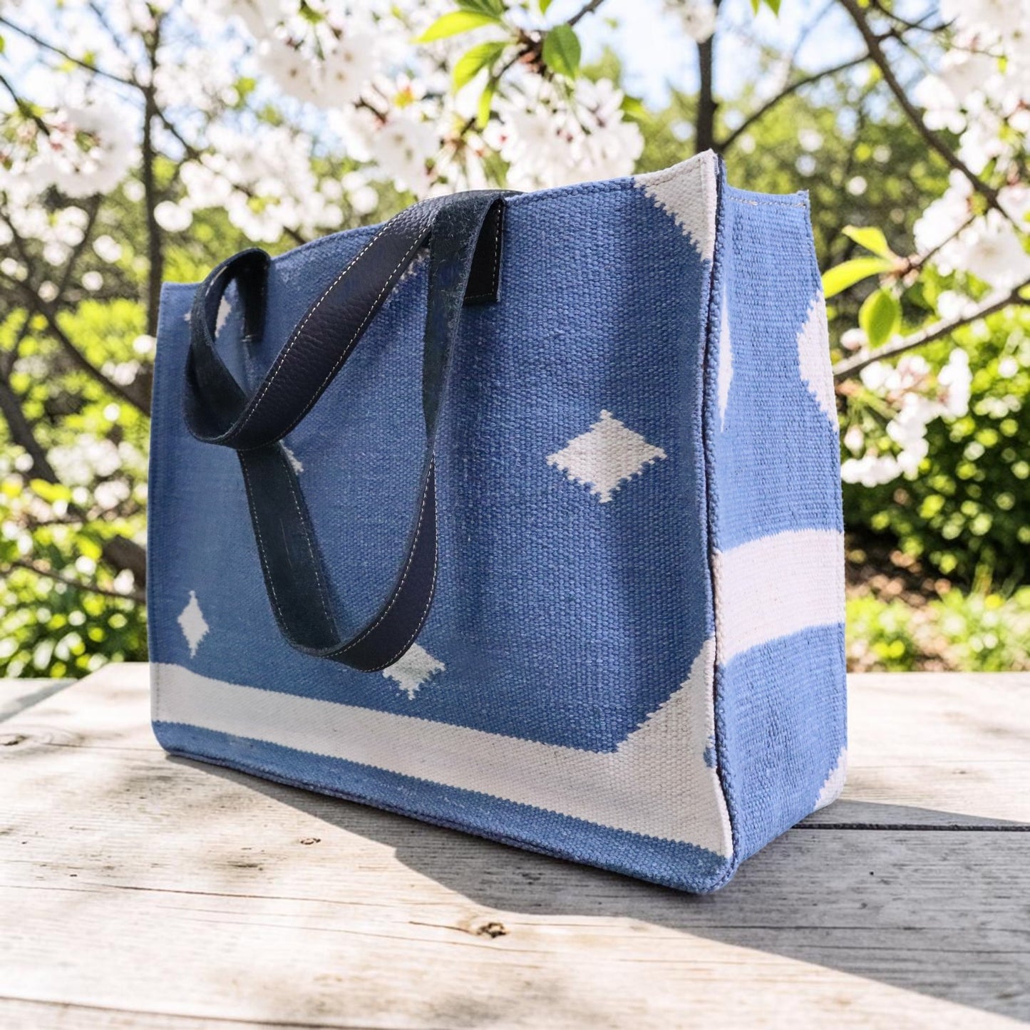 Woven Diamond Dhurrie Tote Bag