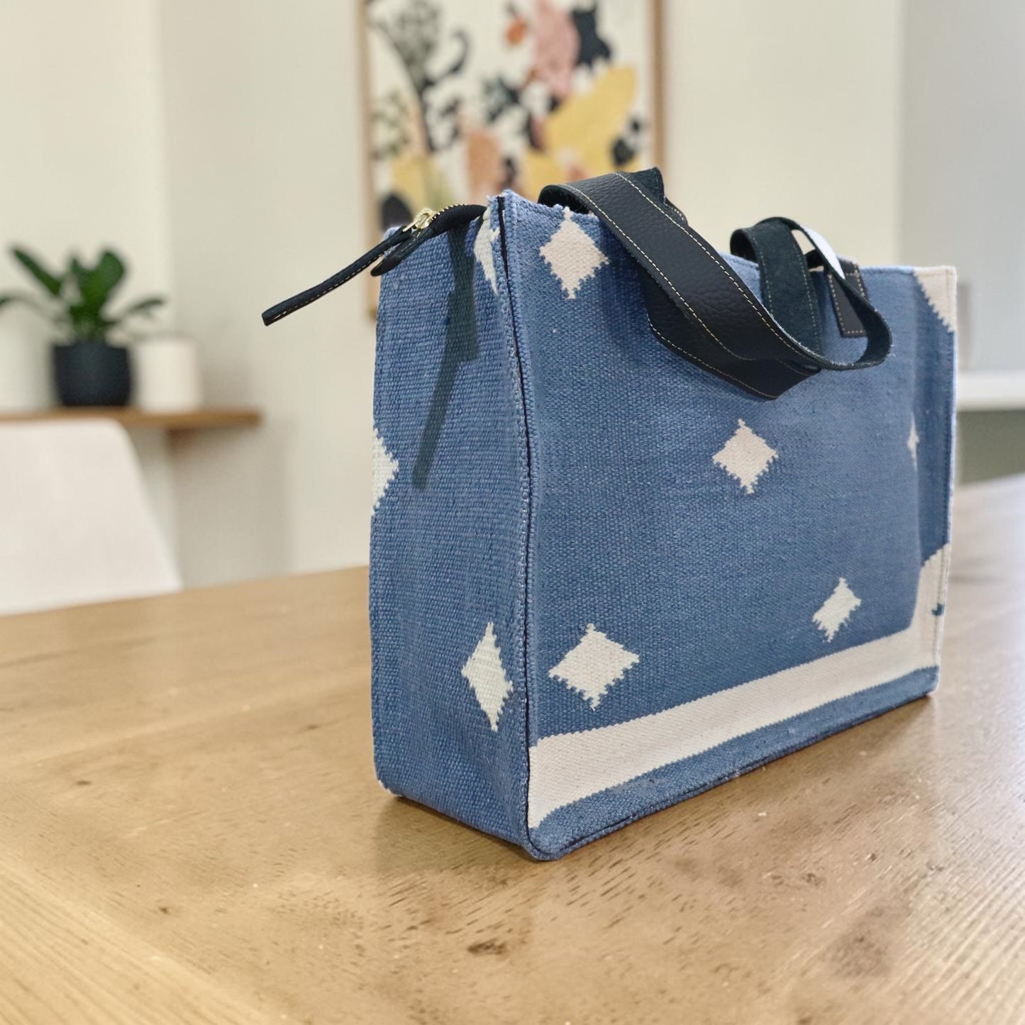 Woven Diamond Dhurrie Tote Bag