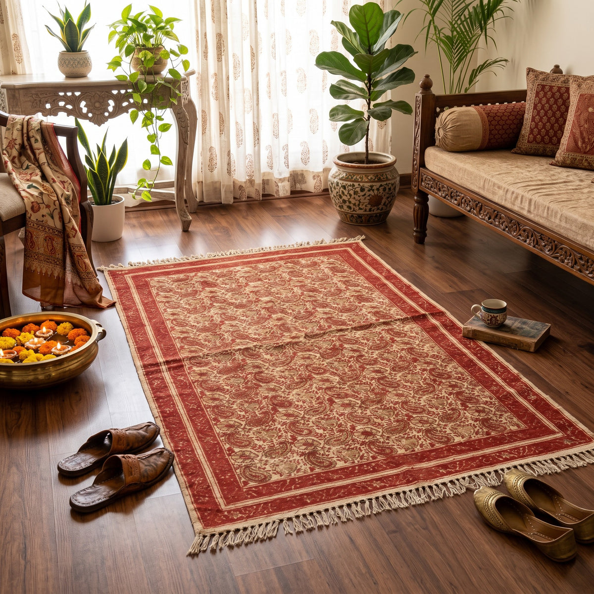 Smita Cotton Kalamkari Hand Block Printed Dhurrie