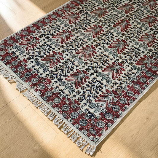 Bhasi Kalamkari Hand block Printed Cotton Dhurrie