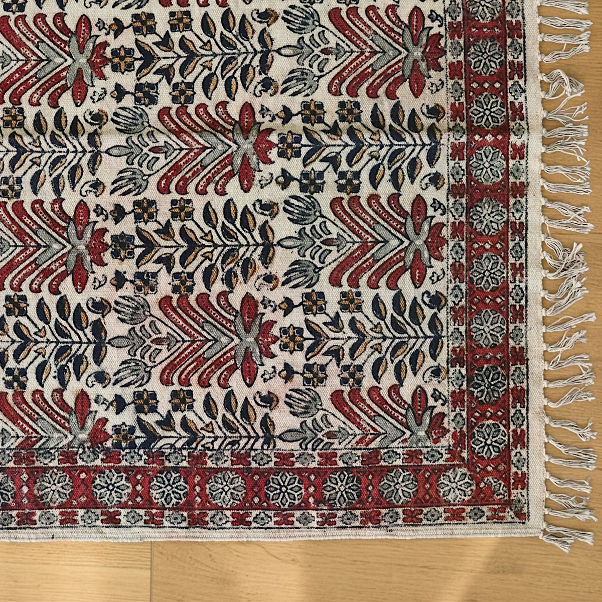 Bhasi Kalamkari Hand block Printed Cotton Dhurrie
