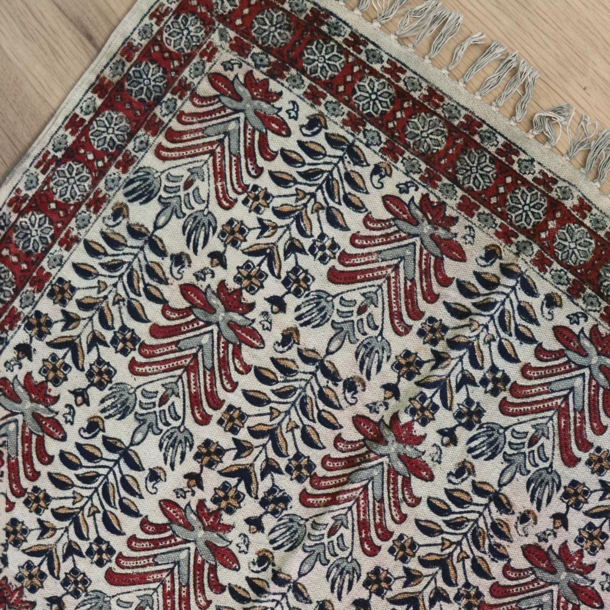 Bhasi Kalamkari Hand block Printed Cotton Dhurrie