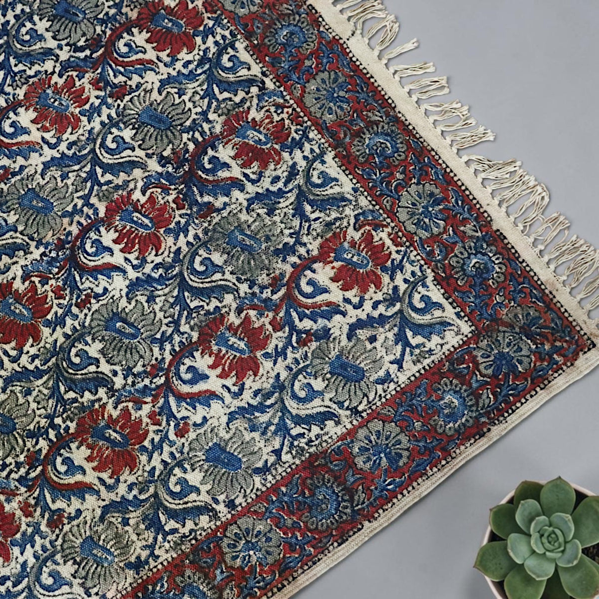 Juhi Kalamkari Hand Block printed Cotton Dhurrie