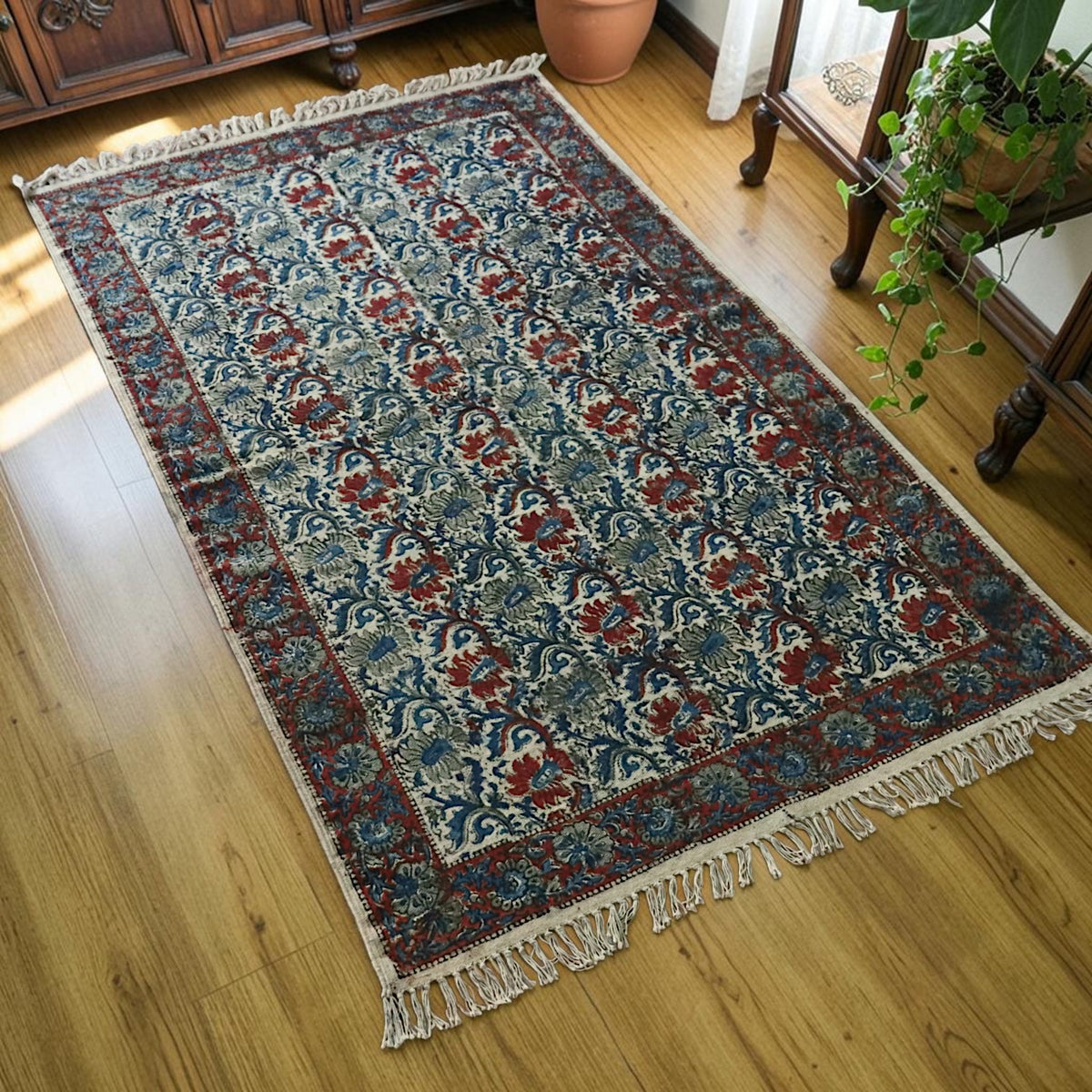 Juhi Kalamkari Hand Block printed Cotton Dhurrie