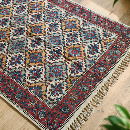 Lasa Cotton Kalamkari Hand Block printed Dhurrie