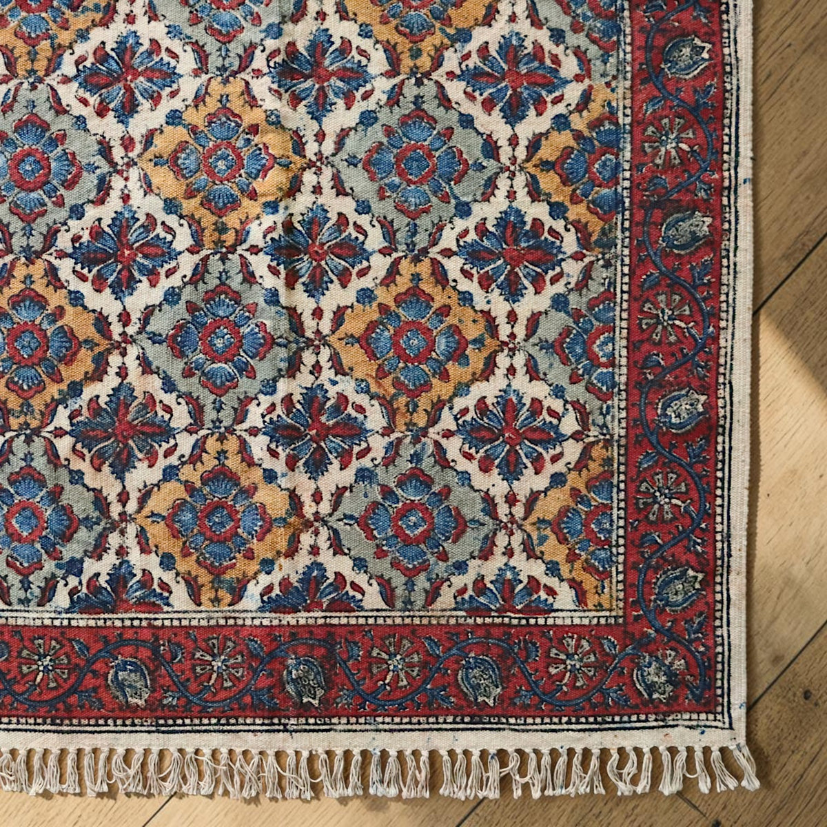 Lasa Cotton Kalamkari Hand Block printed Dhurrie