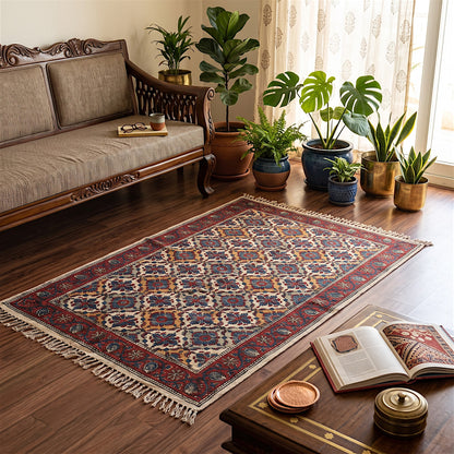 Lasa Cotton Kalamkari Hand Block printed Dhurrie