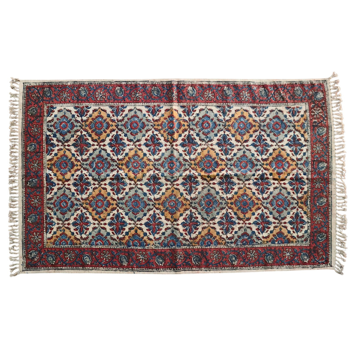 Lasa Cotton Kalamkari Hand Block printed Dhurrie