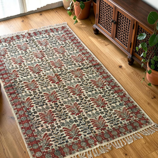 Bhasi Kalamkari Hand block Printed Cotton Dhurrie