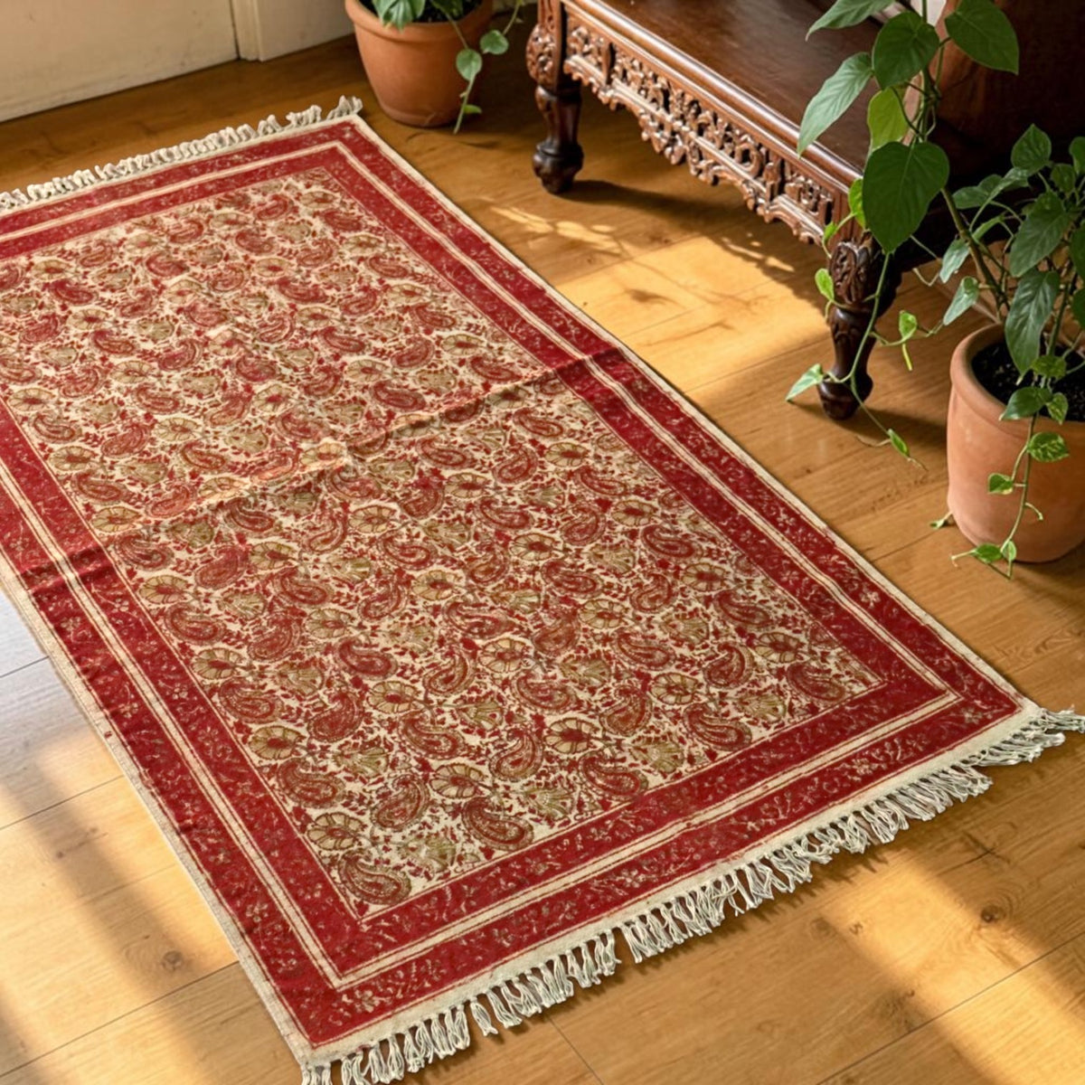 Smita Cotton Kalamkari Hand Block Printed Dhurrie
