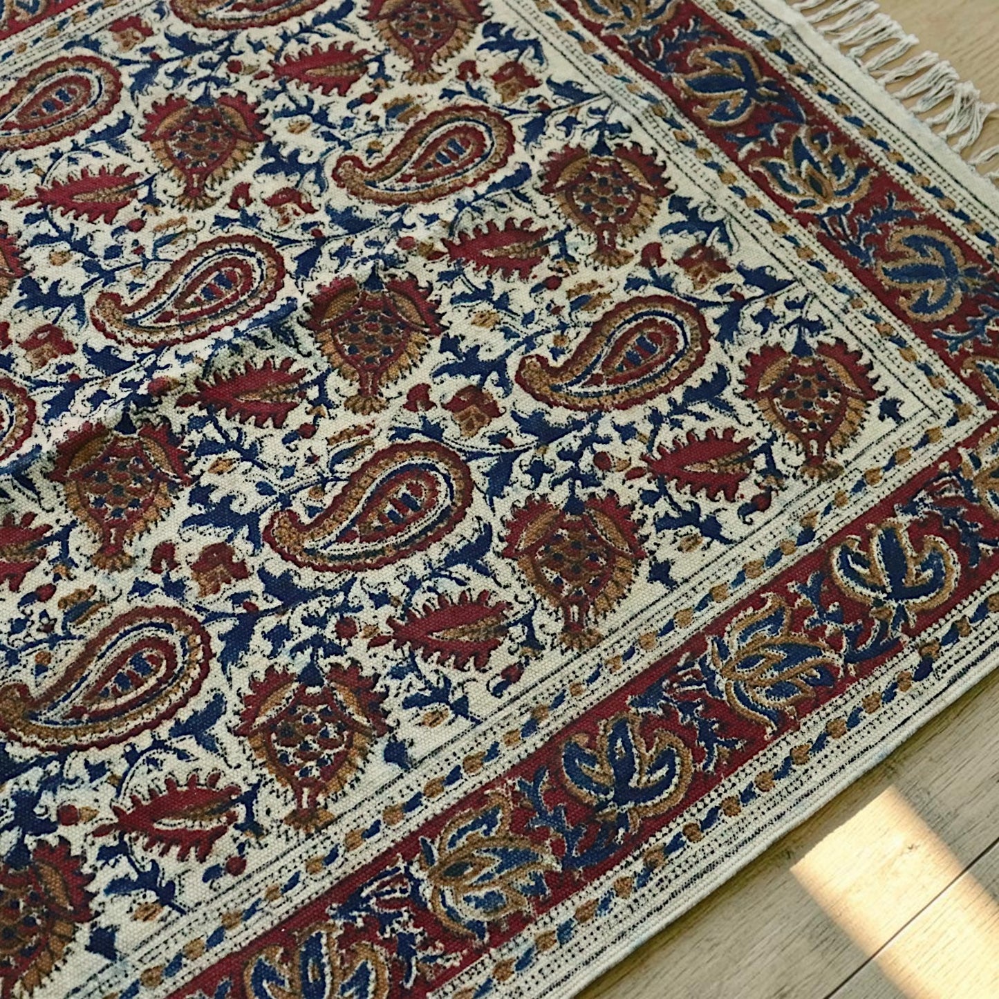 Red Paisley kalamkari Handblock Printed Cotton Dhurrie