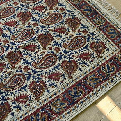 Red Paisley kalamkari Handblock Printed Cotton Dhurrie