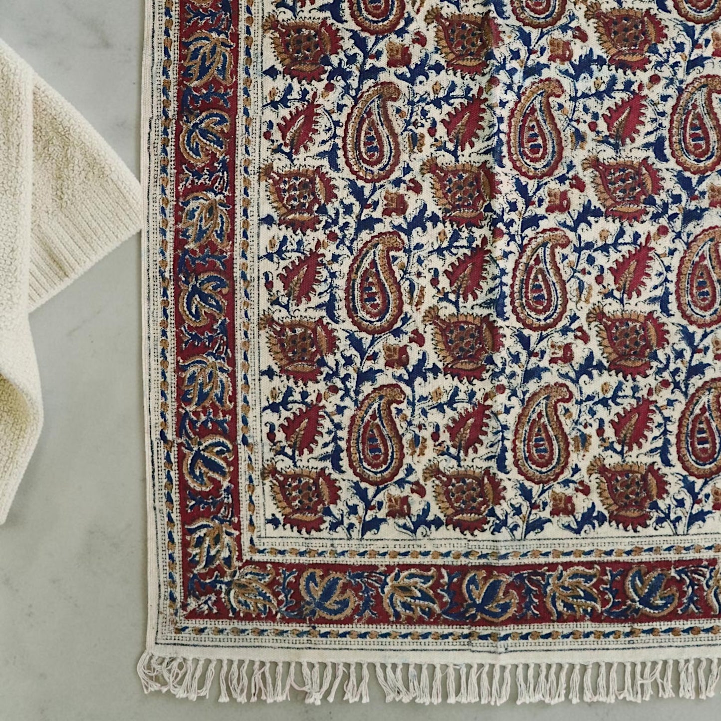 Red Paisley kalamkari Handblock Printed Cotton Dhurrie