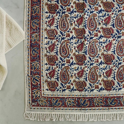 Red Paisley kalamkari Handblock Printed Cotton Dhurrie