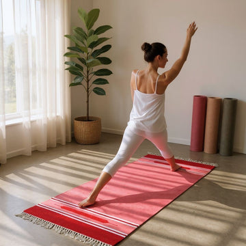 Cotton Handloom Woven Yoga Mat - Pink