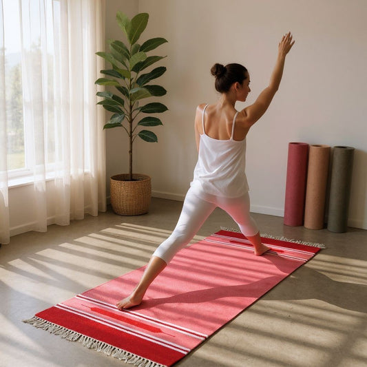 Cotton Handloom Woven Yoga Mat - Pink