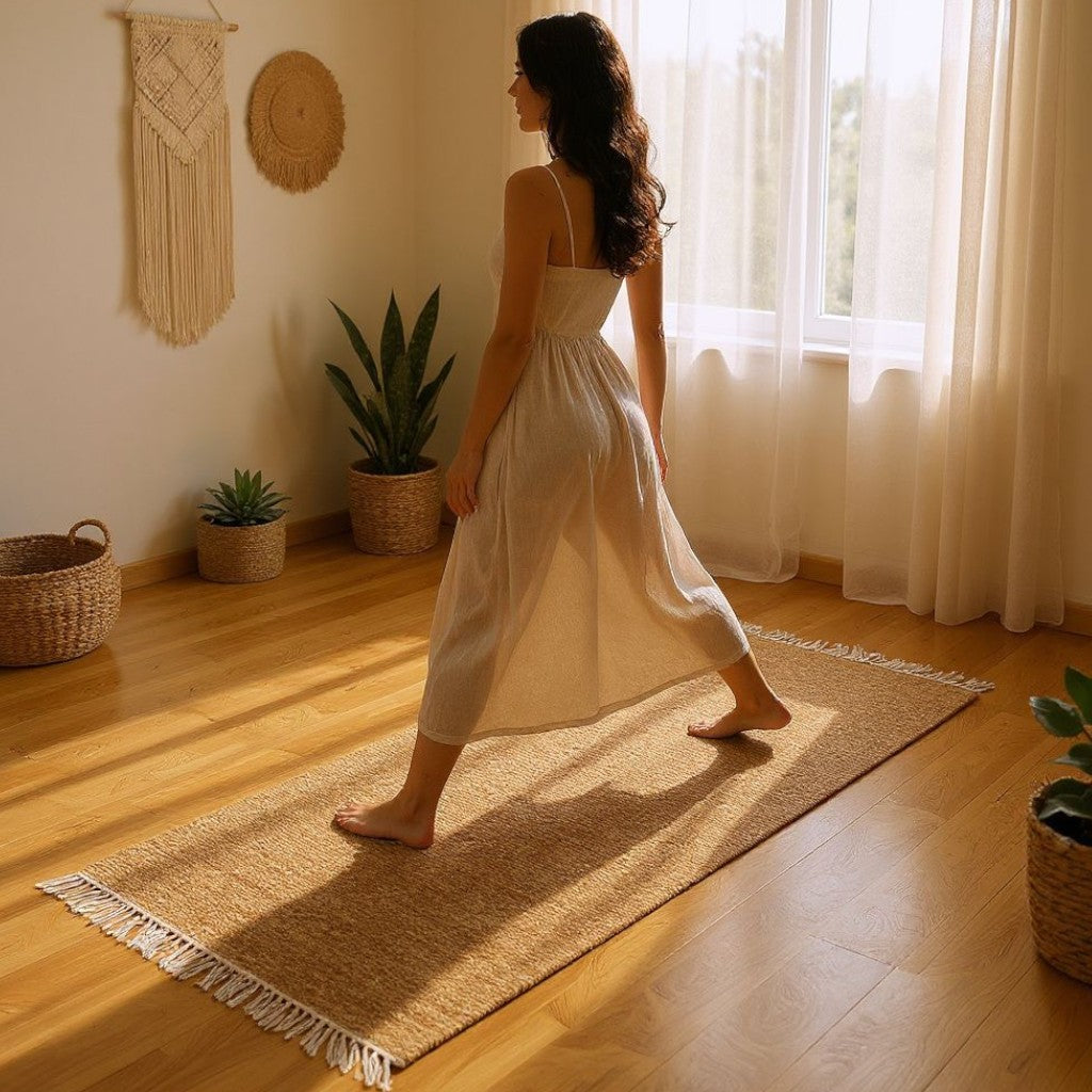 Cotton Handloom Woven Yoga Mat - Red