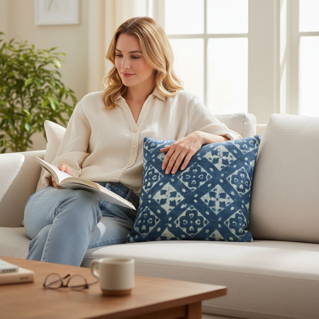 Geometric Dabu Indigo Dhurrie Cushion Covers