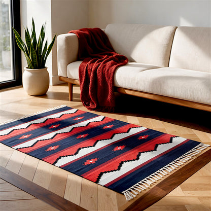 Red Navy Cotton Woven Dhurrie