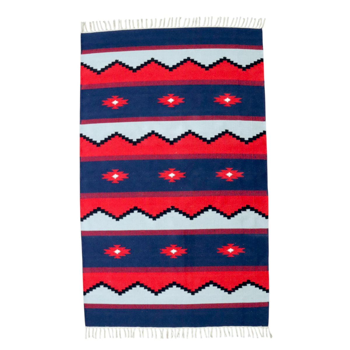 Red Navy Cotton Woven Dhurrie