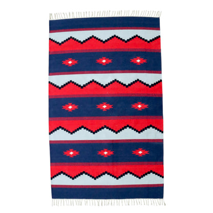Red Navy Cotton Woven Dhurrie