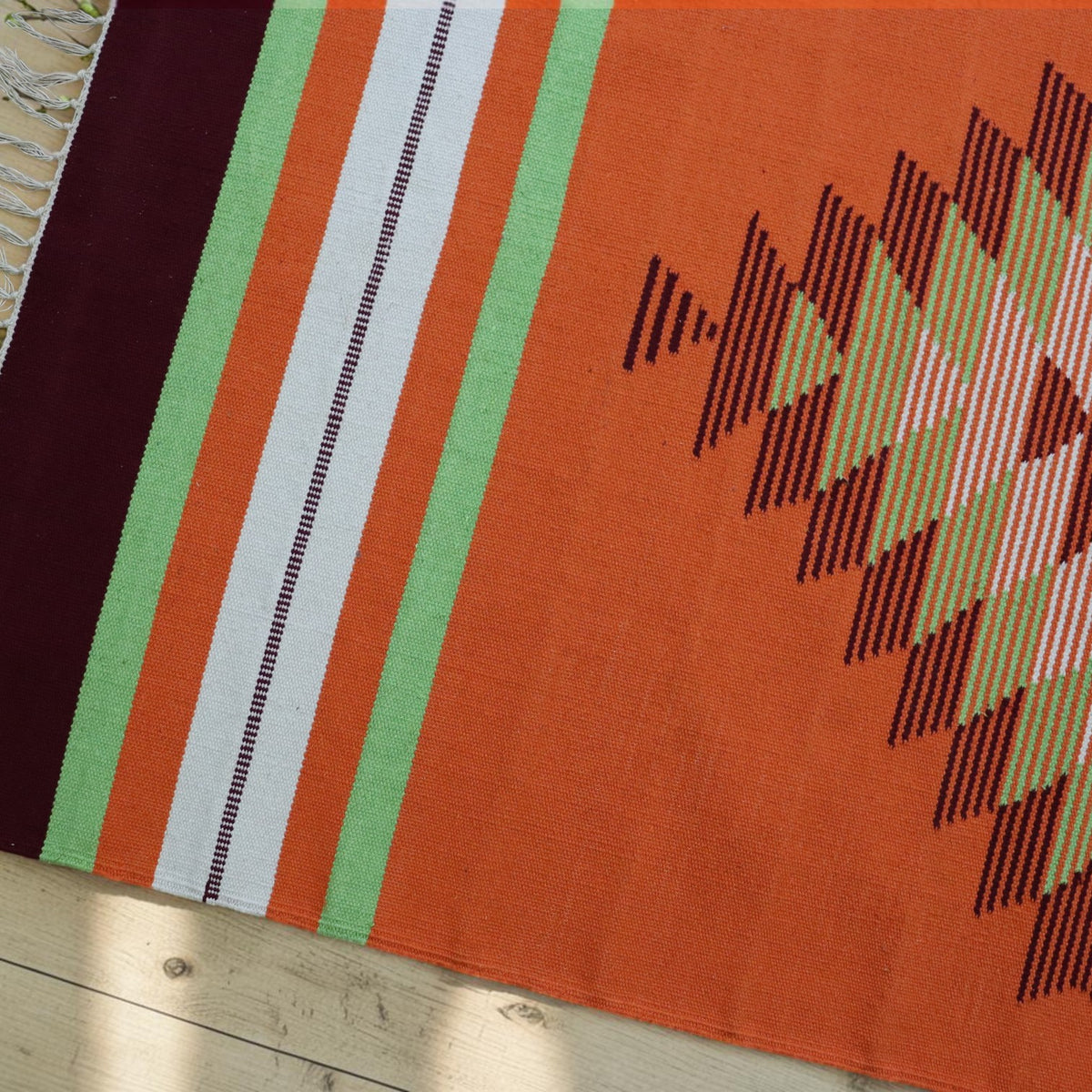 Orenge Maroon Cotton Woven Dhurrie