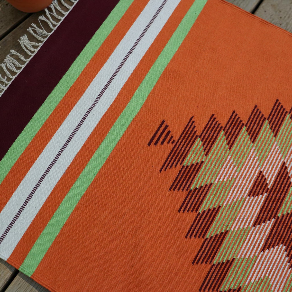 Orenge Maroon Cotton Woven Dhurrie