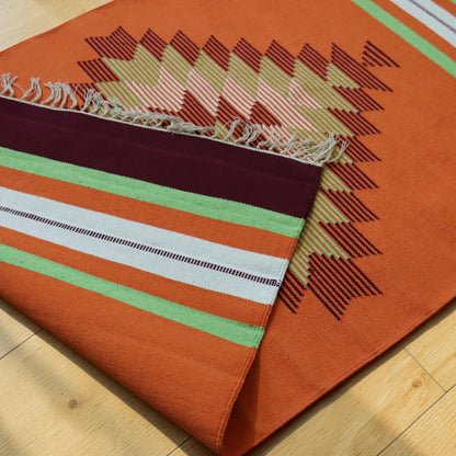 Orenge Maroon Cotton Woven Dhurrie