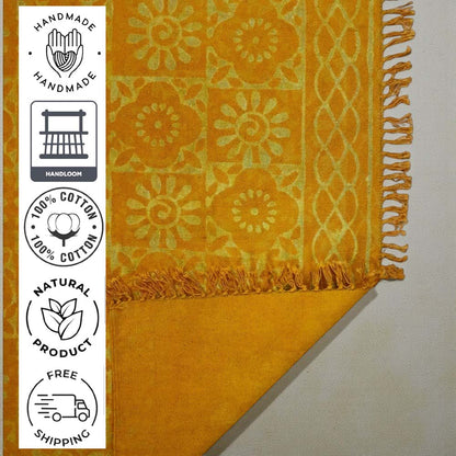 Smita Dabu Golden Yellow Printed Cotton Dhurrie