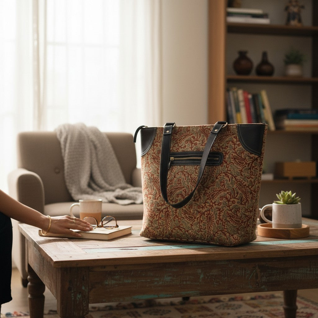 Paisley Kalamkari Dhurrie Tote bag