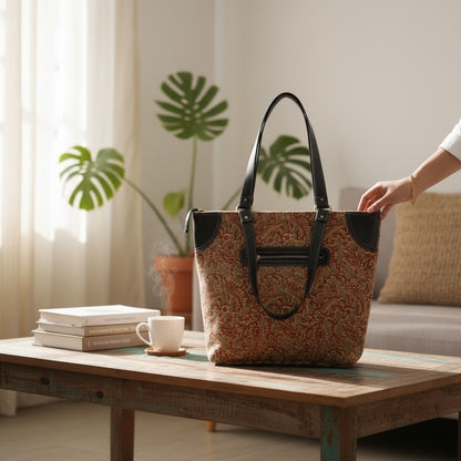 Paisley Kalamkari Dhurrie Tote bag
