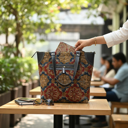 Kalamkari raga Kalamkari Dhurrie  Tote Bag