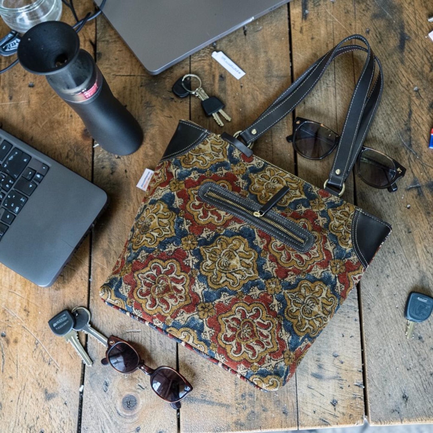 Kalamkari raga Kalamkari Dhurrie  Tote Bag