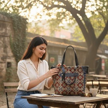 Red Vara Kalamkari Dhurrie Tote Bag.
