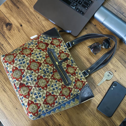 Red Vara Kalamkari Dhurrie Tote Bag.