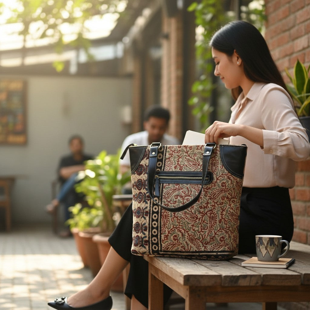 Kalamkari Multi Dhurrie Tote Bag