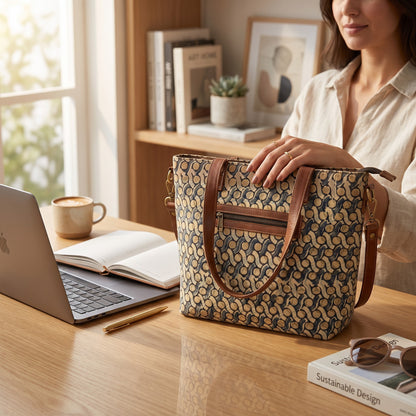 Kalamkari Tote Bag Ocra Blue