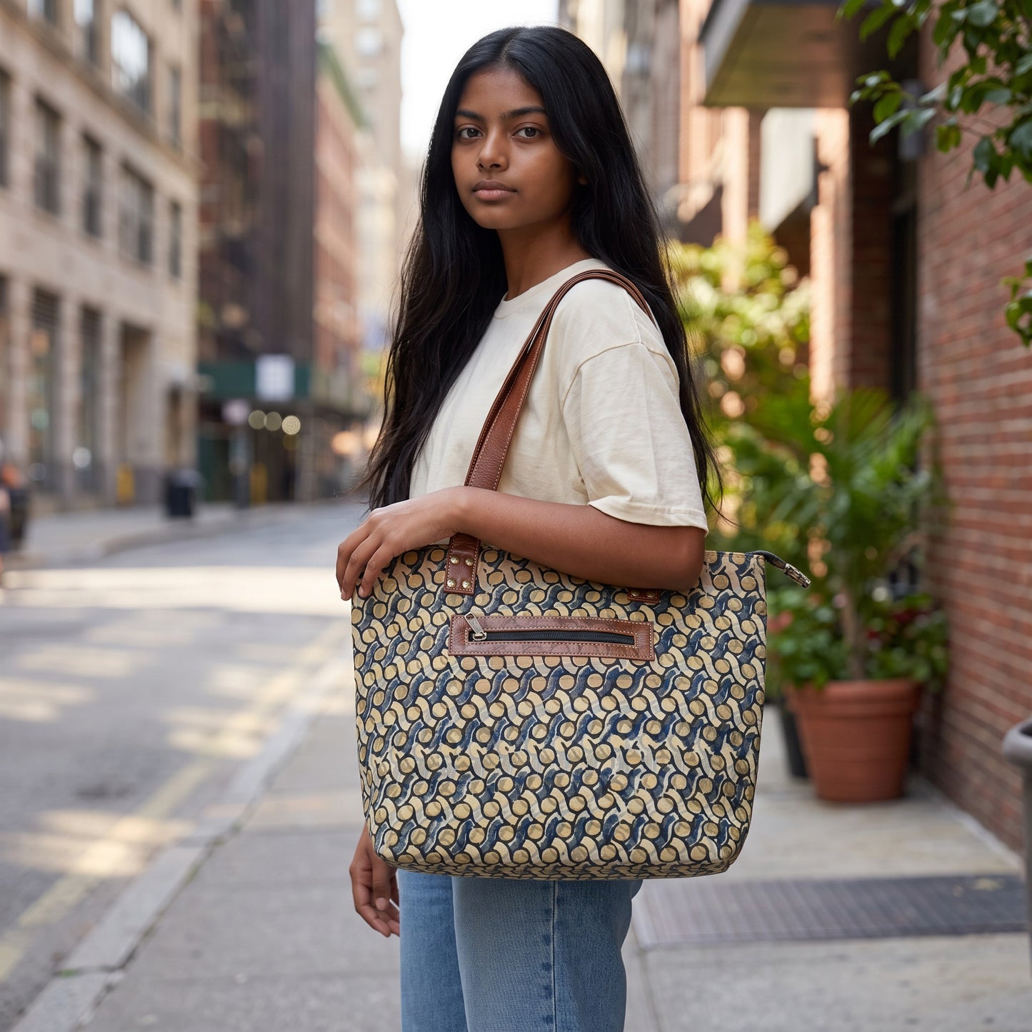 Kalamkari Tote Bag Ocra Blue