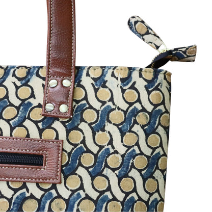 Kalamkari Tote Bag Ocra Blue