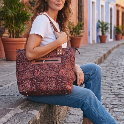 Maroon Pink  Kalamkari Tote Bag