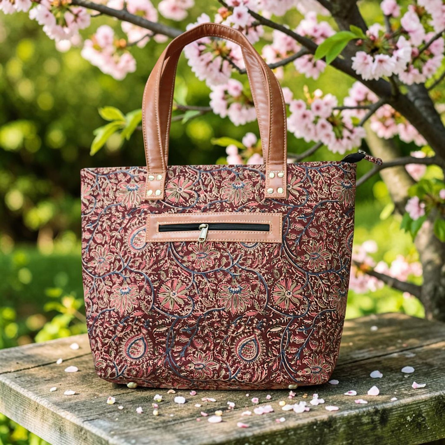 Maroon Pink  Kalamkari Tote Bag